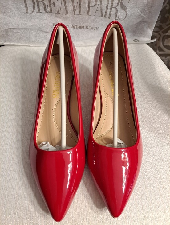 Shoes - Red Patent Pointed Toe Kitten Heel